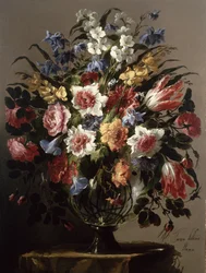 Stilleven van Bloemen in een Glazen Vaas